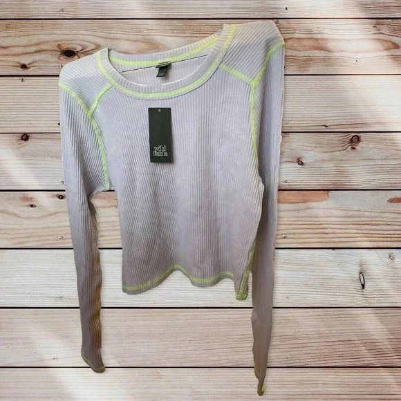 Women's Long Sleeve Slim Fit Baby T-Shirt - Wild Fable Blue Size Large - Picture 1 of 2